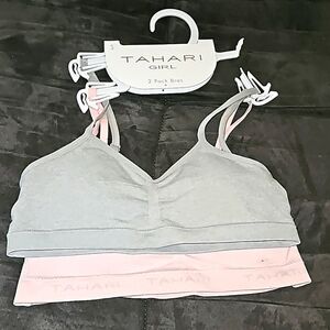 Tahari Girls 2 Pack Gray Pink Adjustable Straps Padded Bras Undershirt Sports S